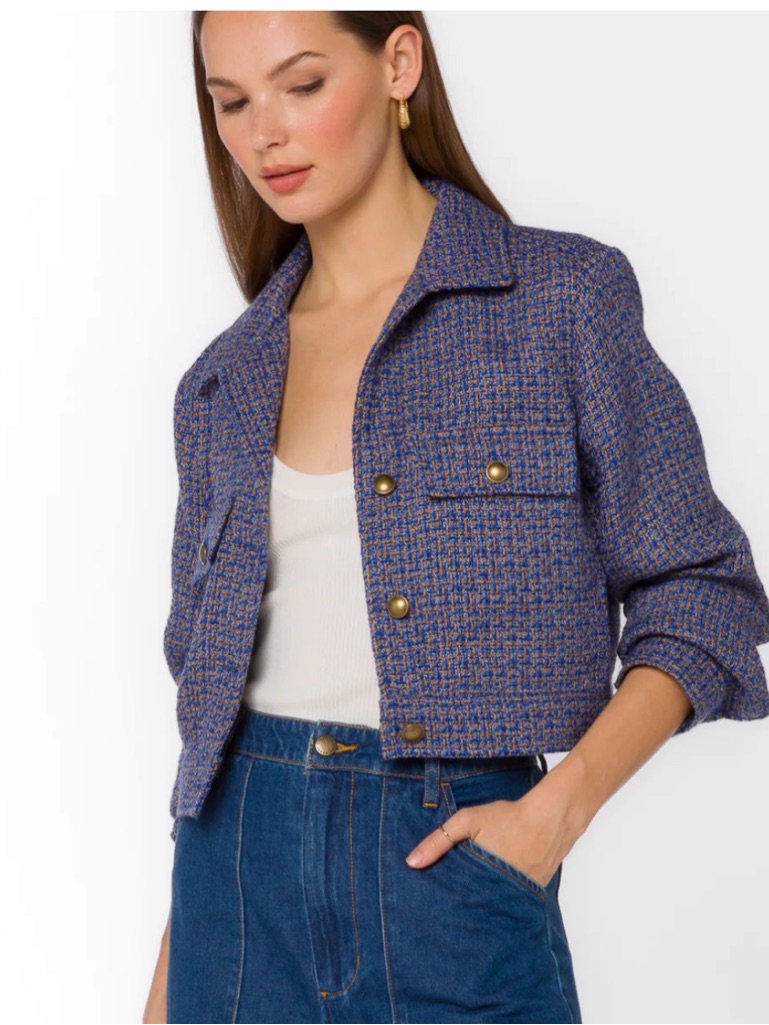 Blue/Tan Tweed Cropped Jacket By Velvet Heart